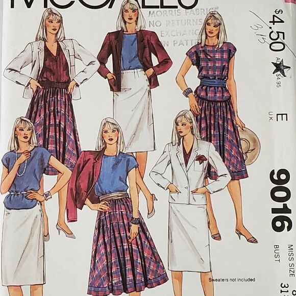 McCalls Other - Vintage 80s McCalls Pattern 9016 Pencil Flair Skirt Top Jacket Sz 8 Uncut